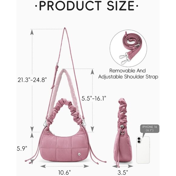 Lightweight Quilted Puffer Handbag - Trendy Nylon Purse with Adjustable Strap - Picture 2 of 6